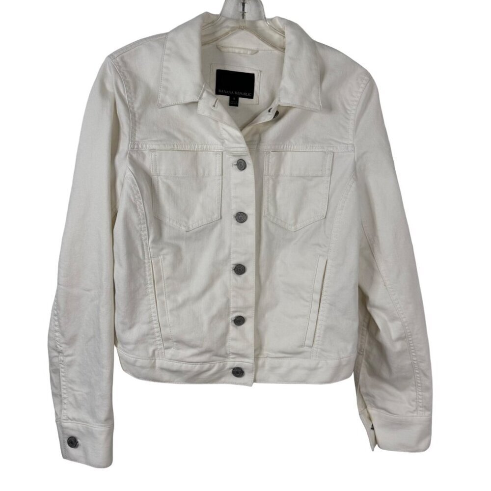 Banana Republic Ivory Cream Denim Jean Jacket Classic Preppy Women's Small EUC